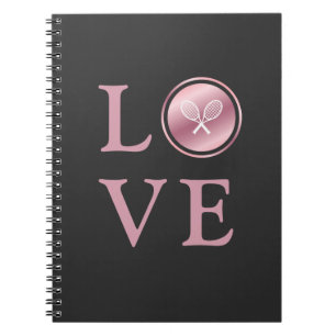 Tennis Love Pink Rose Gold Typography Cute Rackets Notebook