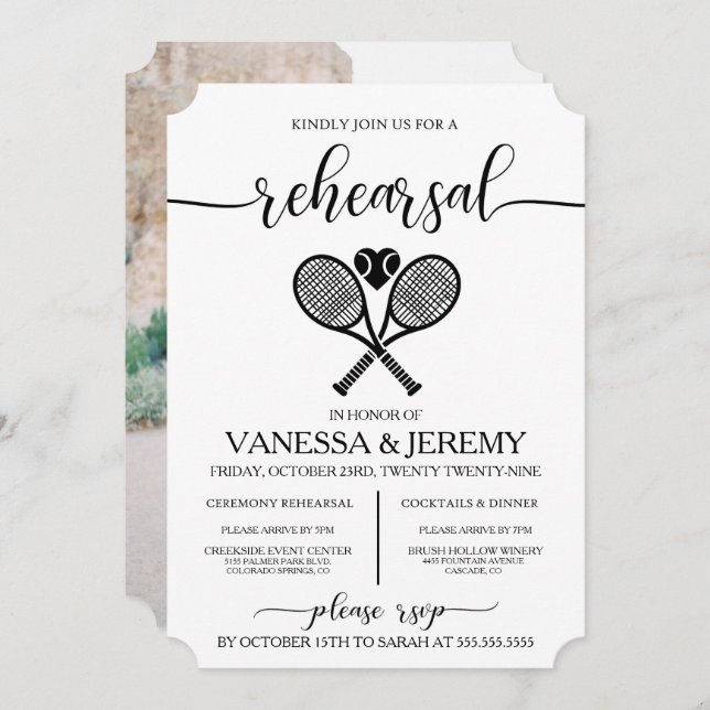 Tennis Love Rehearsal Dinner Invitation (Front/Back)