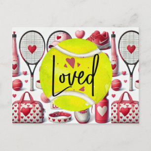 Tennis Love themed in red and white with heart  Holiday Postcard