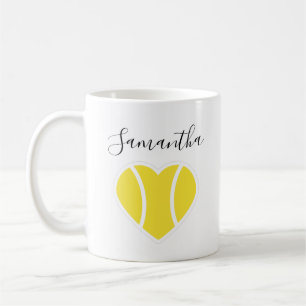 Tennis Love Yellow Ball Heart Sports Personalised Coffee Mug