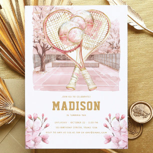 Tennis Luxury Girl Birthday Pink Gold  Invitation