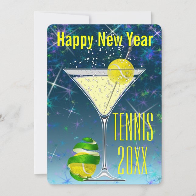 Tennis Martini New Year's party Invitation (Front)