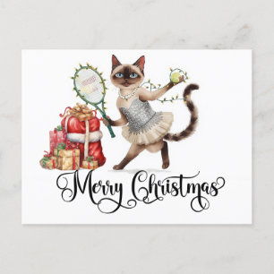 Tennis Merry Christmas for Cat lovers Holiday Postcard