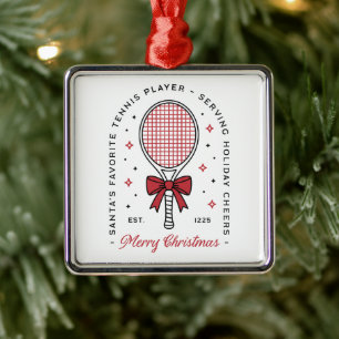 Tennis merry Christmas funny wishes red aesthetic Metal Ornament