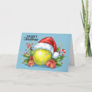 Tennis Merry Christmas tennis ball on the court H Holiday Card