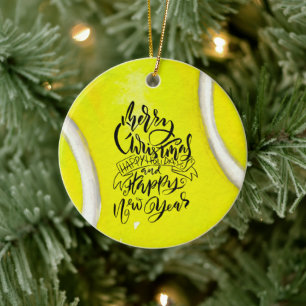 Tennis Merry Christmas themed Ceramic Ornament