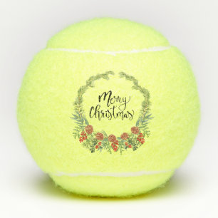 Tennis Merry Christmas with flower wreath Balls