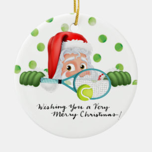 Tennis  Merry Christmas with Santa Claus   Ceramic Ornament