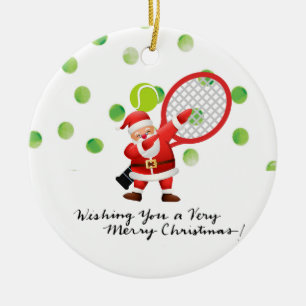 Tennis Merry Christmas with Santa Claus Ceramic Ornament
