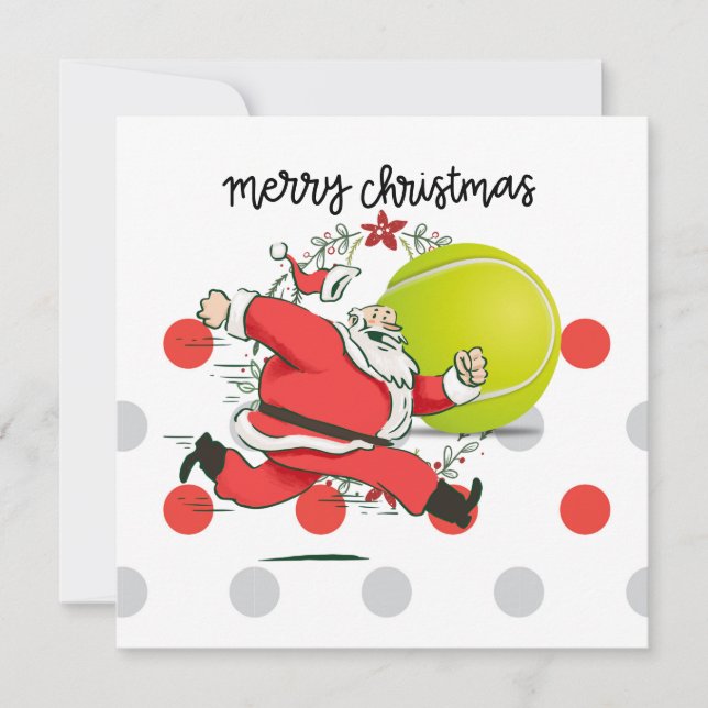 Tennis  Merry Christmas with Santa Claus   Holiday Card (Front)