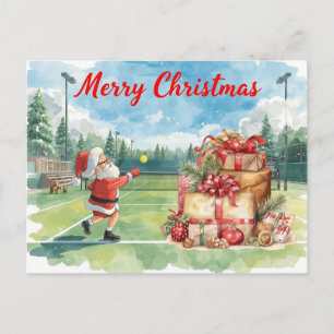 Tennis Merry Christmas with Santa Claus Holiday Postcard