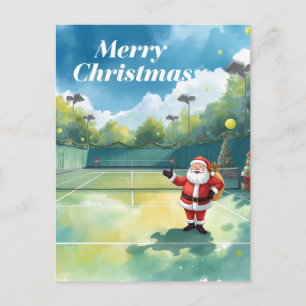 Tennis Merry Christmas with Santa Claus Holiday Postcard