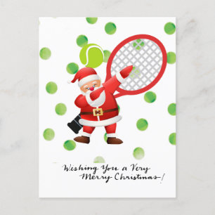 Tennis Merry Christmas with Santa Claus Holiday Postcard