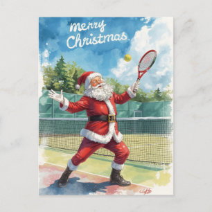 Tennis  Merry Christmas with Santa Claus Holiday Postcard