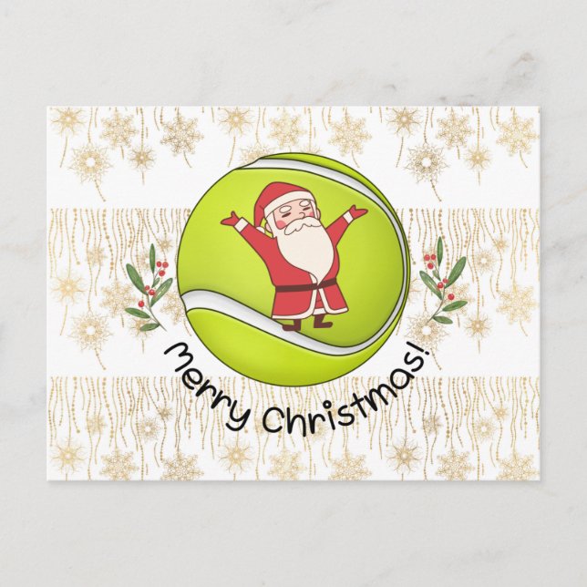 Tennis Merry Christmas with Santa Claus on Ball Postcard (Front)