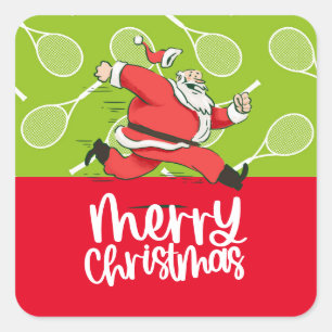 Tennis Merry Christmas with tennis ball and Santa Square Sticker