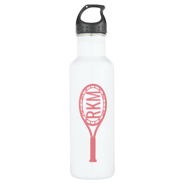 Tennis Monogram Personalised Pink Racket 710 Ml Water Bottle (Front)