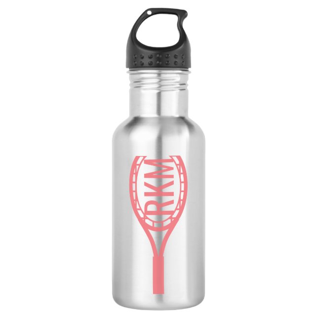 Tennis Monogram Personalised Pink Racket 710 Ml Water Bottle (Front)