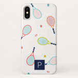 Tennis Monogram Sports Blue Green Custom Case-Mate iPhone Case<br><div class="desc">This fun tennis racquet and ball pattern in navy,  teal,  pink,  coral,  orange and green is perfect for the athlete,  coach or player in your life. Personalise with the monogram of your choice.</div>