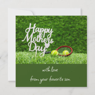 Tennis Mother's Day with racket and ball on green Holiday Card