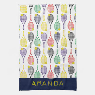 Tennis Multi-Coloured Personalised Name or Monogra Tea Towel