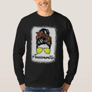 Tennis Mum Life Leopard Messy Bun Hair Women T-Shirt