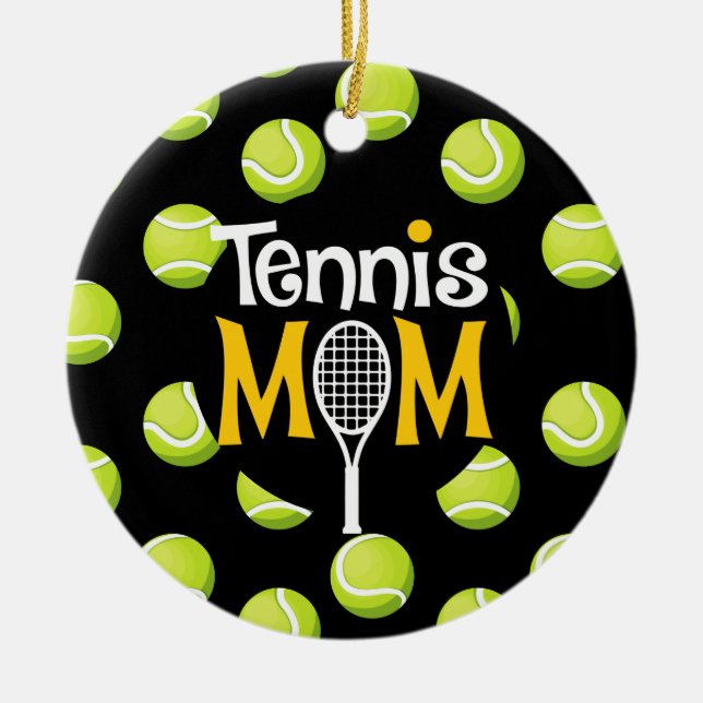 Tennis Mum with Tennis ball on Black Mother  Ceramic Ornament (Front)