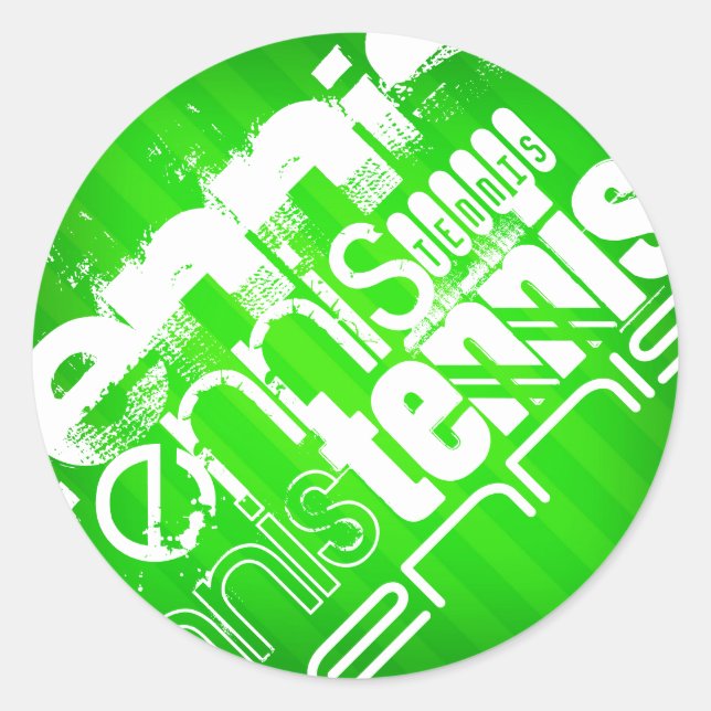 Tennis; Neon Green Stripes. Classic Round Sticker (Front)