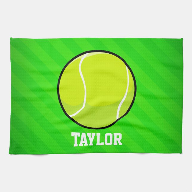 Tennis; Neon Green Stripes Tea Towel (Horizontal)