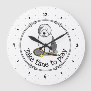 Tennis Old English Sheepdog (Grey 1) Dog Cute Large Clock