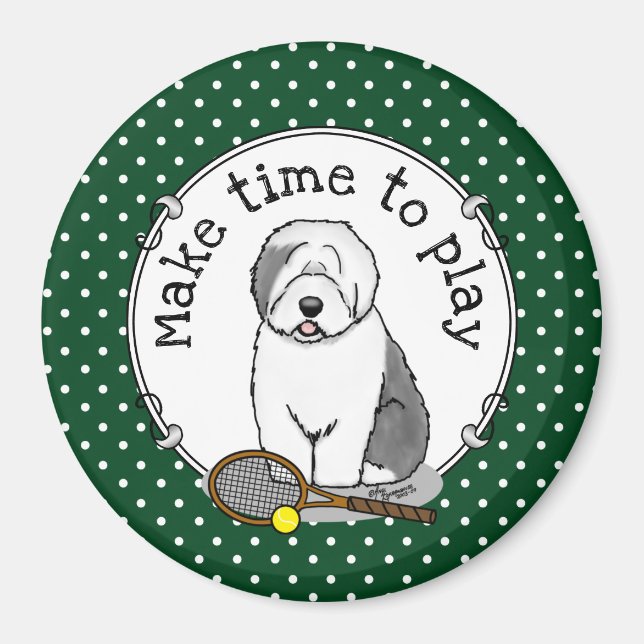 Tennis Old English Sheepdog (Grey 1) Dog Cute Magnet (Front)