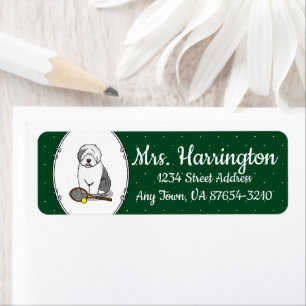 Tennis Old English Sheepdog (Grey 1) Dog Cute Return Address Label