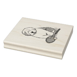 Tennis Old English Sheepdog (Grey 1) Dog Cute Rubber Stamp