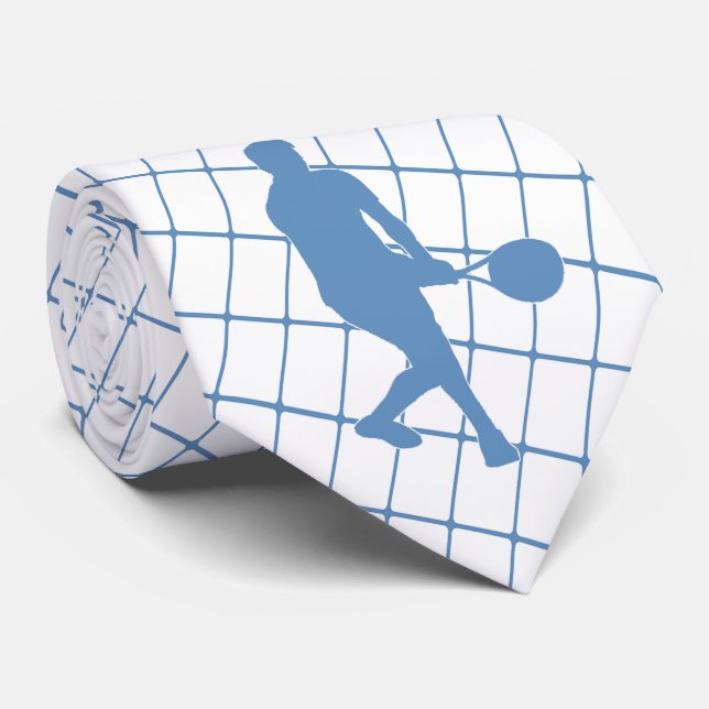 Tennis Or Racquetball Player on Blue Check Necktie (Rolled)