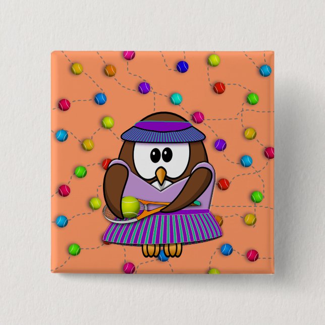 tennis owl - girl 15 cm square badge (Front)
