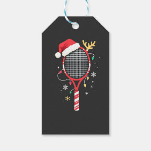 Tennis Paddle with Santa Hat and Christmas Lights Gift Tags