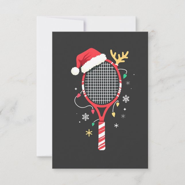 Tennis Paddle with Santa Hat and Christmas Lights Thank You Card (Front)