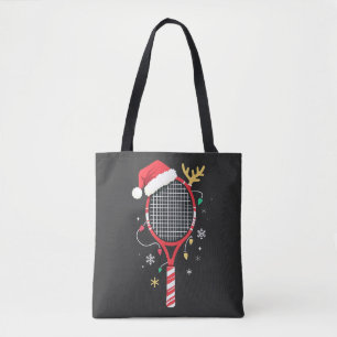 Tennis Paddle with Santa Hat and Christmas Lights Tote Bag