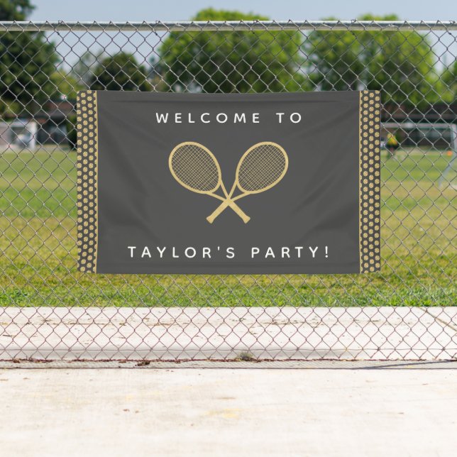 Tennis Party Chic Gold and Grey Custom Banner (Insitu)