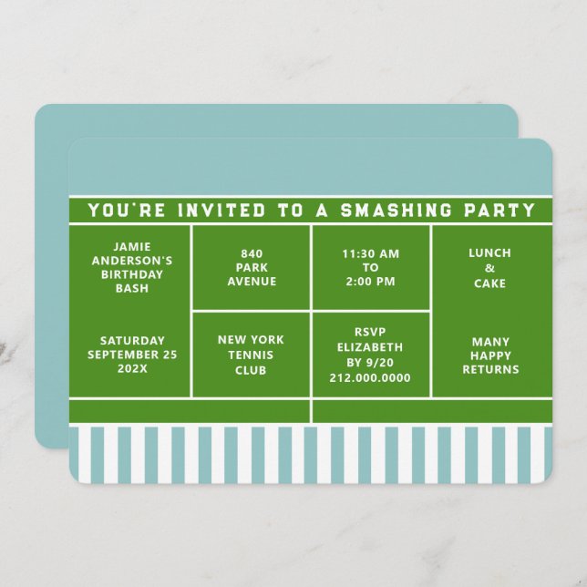 Tennis Party Invitation (Front/Back)