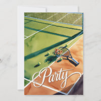 Tennis Party Invitation with racket on the court 