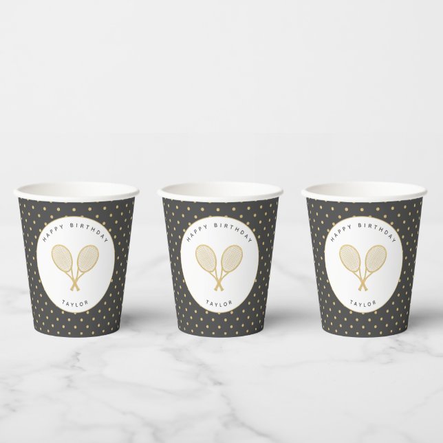 Tennis Party Sports Personalised Grey and Gold Paper Cups (Multi)