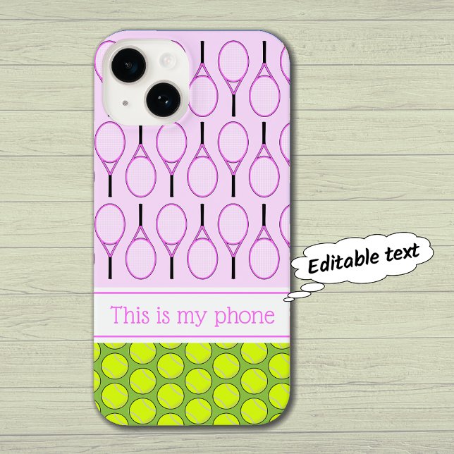 Tennis pattern custom name pink green iPhone case (Creator Uploaded)
