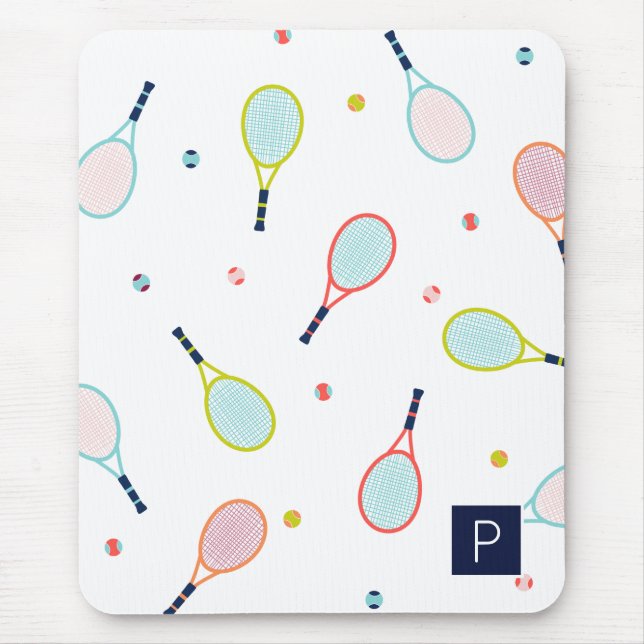 Tennis Pattern Sports Themed Personalized Monogram Mouse Pad (Front)
