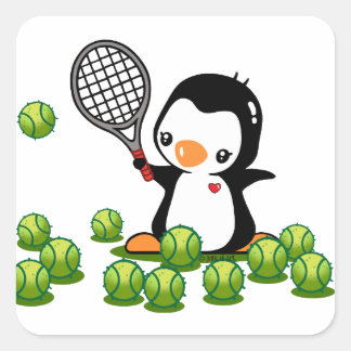 Tennis Penguin Square Sticker