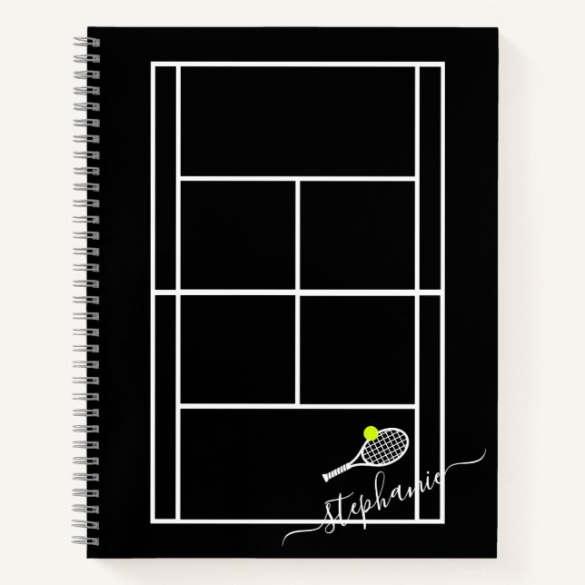 Tennis Personalised Elegant Script Custom Name Notebook (Front)