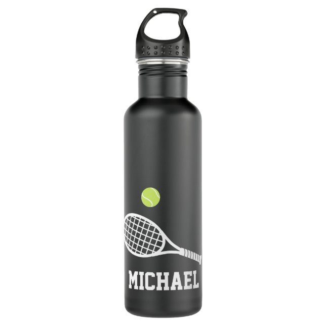 Tennis Personalised Name White Black  710 Ml Water Bottle (Front)