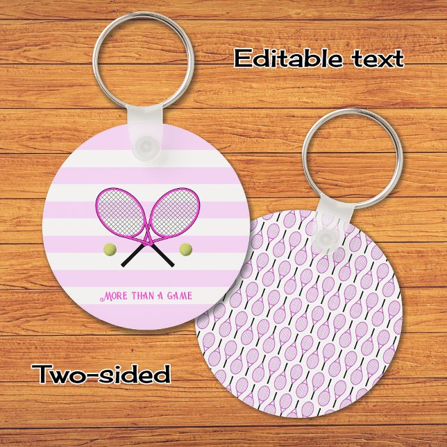 Tennis personalised pink striped key ring (Creator Uploaded)