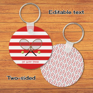 Tennis personalised red striped key ring