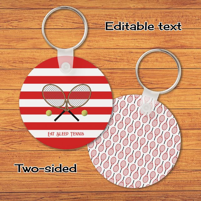 Tennis personalised red striped key ring (Creator Uploaded)